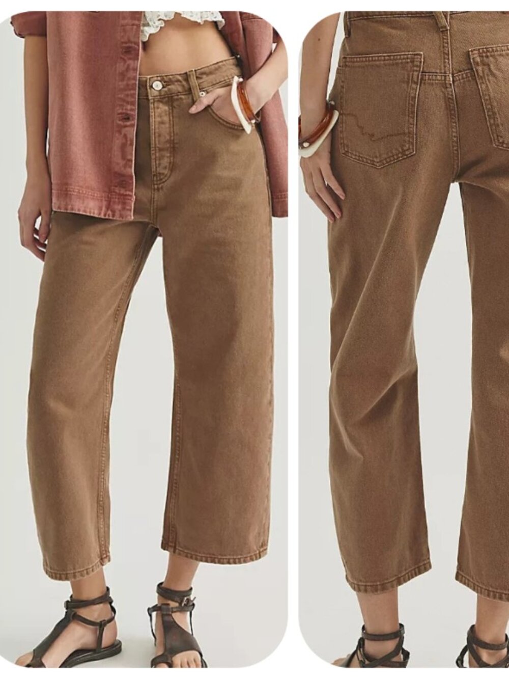 NEW FREE PEOPLE We The Free Sz 28 Deep Trance Dropped Boyfriend Jeans $168 Camel